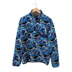 Patagonia Mens Synchilla Snap-T Fitzroy Hokusai Wave Blue Fleece Pullover Medium
